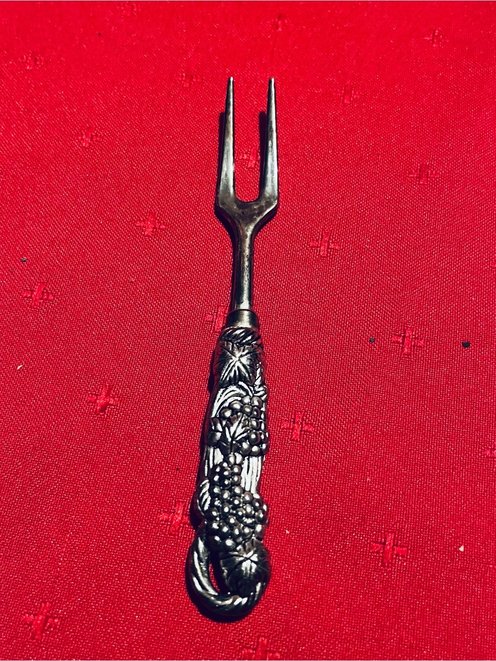 Vintage Silver Two-Prong Appetizer Fork - Grape Motif